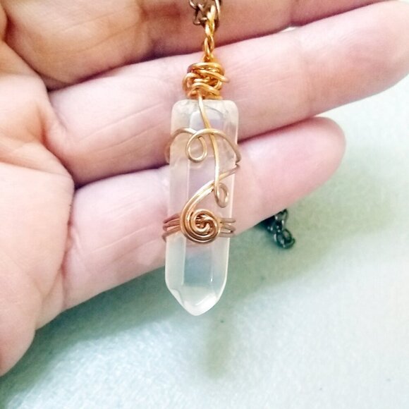Clear Angel Aura Quartz Necklace - Handmade - Wire Wrapped - Copper Chain 22" - Picture 5 of 12